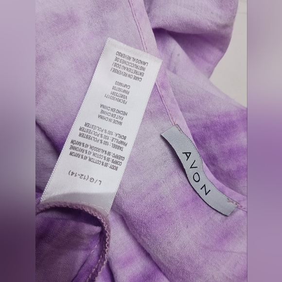 Avon Open Shoulder Blouse/Size L 12-14/Lightweight Purple Tie Dye Ruffle Sleeve - Picture 12 of 14
